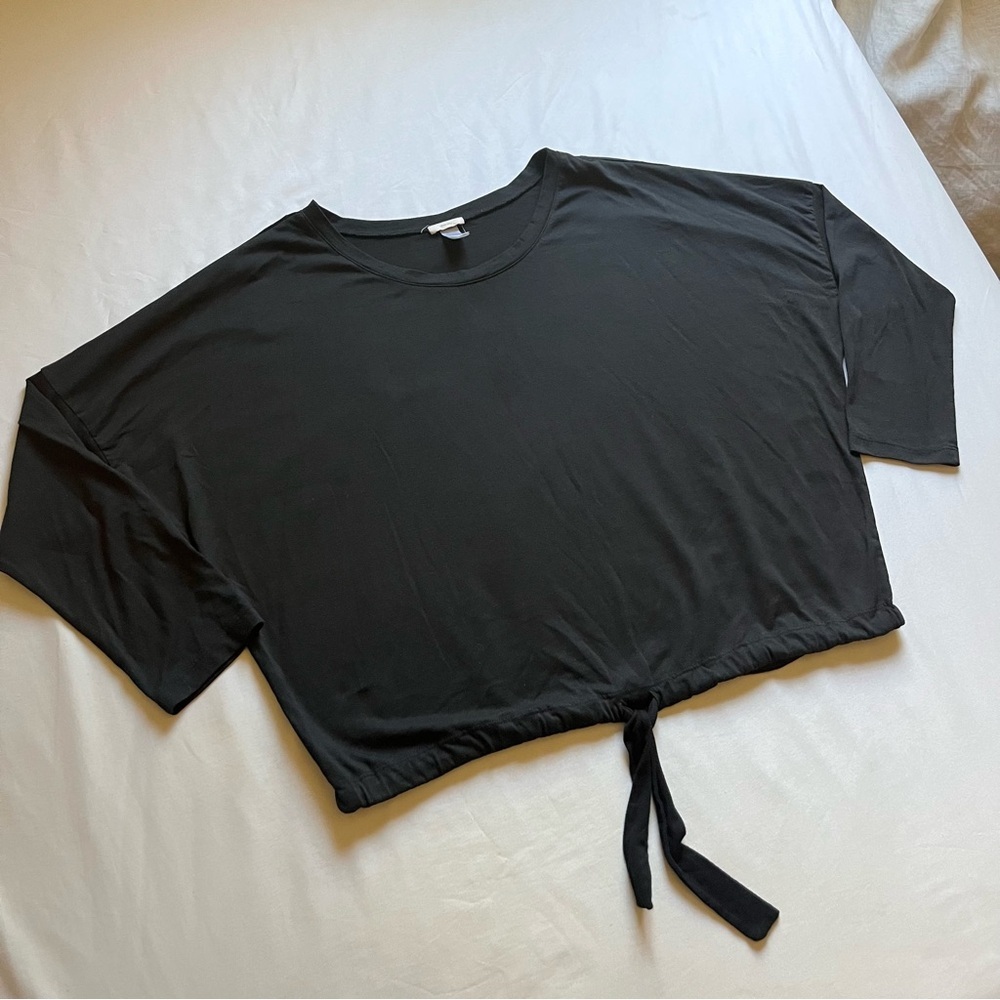 EBERJEY black knit boxy oversized long sleeve sleep pajama sweater top